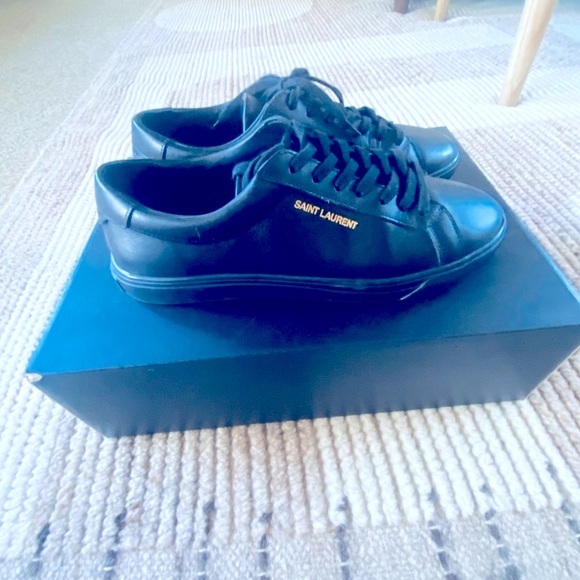 YSL Saint Laurent Andy Black Leather Sneakers 38 $745 Like New - Picture 1 of 6